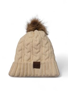 Cream Cable Knit Pom Beanie